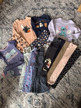 6T Girls clothing lot, Stitch sweater, pjs, pyjamas, Dresses, leggings, pants